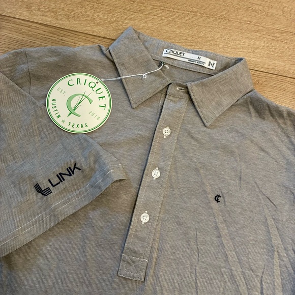 NWT Criquet Men’s 100% Organic Cotton Gray Striped Short Sleeve Polo Size M - Picture 1 of 7